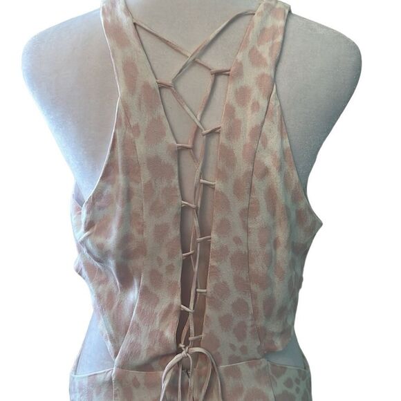 AFRM szXL pink & white leopard print maxi dress w/cutout side & lace up back GUC - Picture 7 of 16
